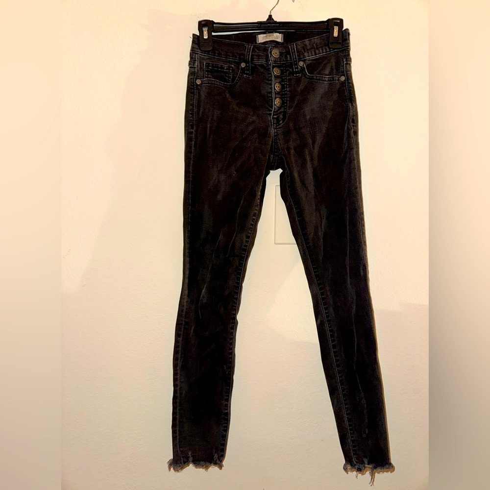 Madewell women’s black button fly raw hem 9” high rise skinny jeans denim 26